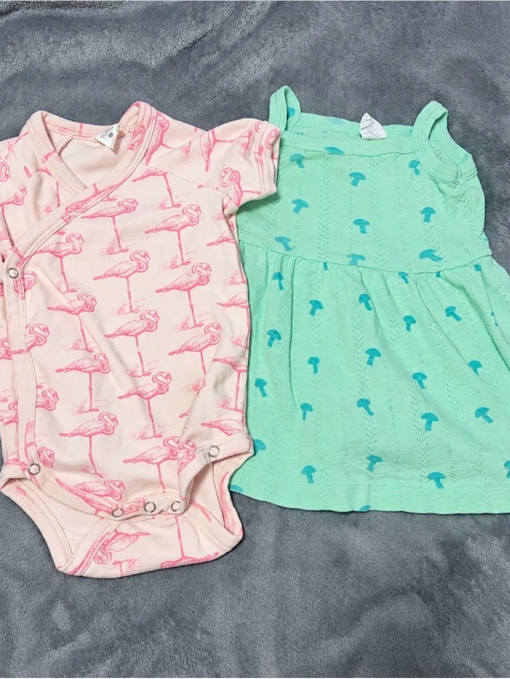 Kate Quinn Organic Cotton Mushroom Dress & Flamingo Onesie Bundle Size 3-6M